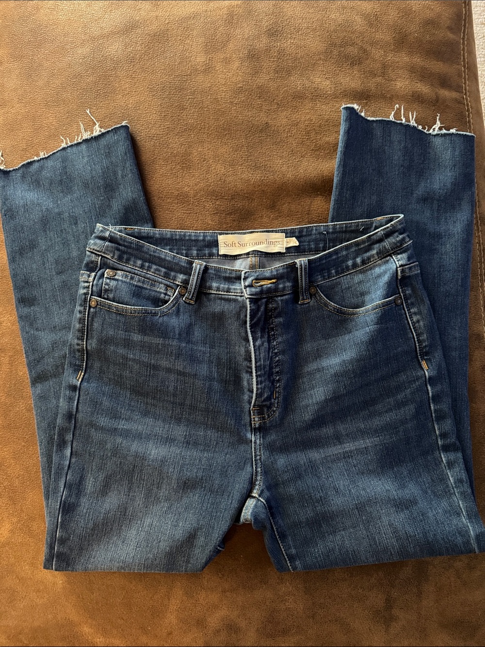 Soft Surroundings Dark Indigo Frayed-Hem Cropped Jeans